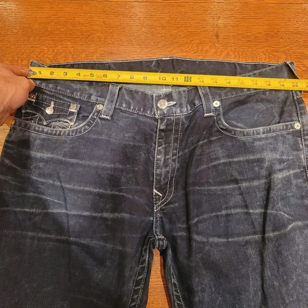 True Religion Men's Sz 40 x32 Straight Denim Dark Blue Jeans